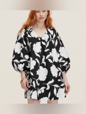 Kate Spade X Target Black & White Floral V-Neck Puff Sleeve Mini Dress